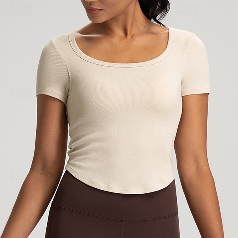 Women's Yoga T-shirt Breathable Padded Short Sleeve Sports Solid Color Top For Pilates Running Yoga Activewear2