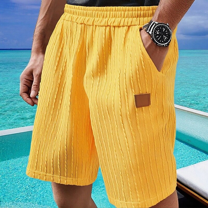 Men's Shorts Summer Shorts Casual Shorts Pocket Elastic Waist Jacquard Plain Comfort Breathable Short Outdoor Vacation Sport Casual Black White