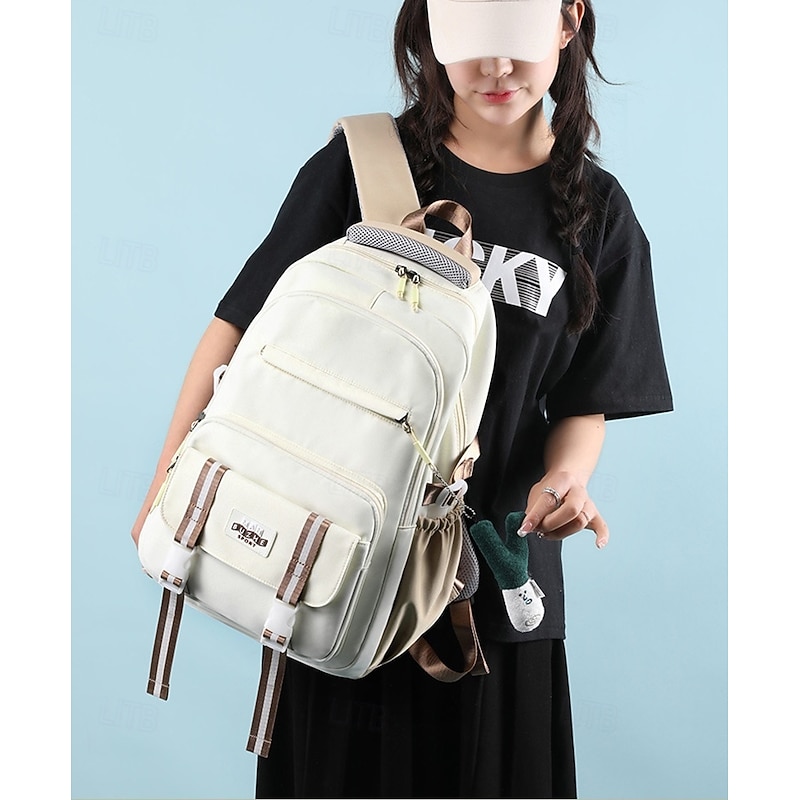 Back to School Backpack for Teen Girls – Cute Aesthetic School Bag with Plush Keychain, Multi-Pocket Lightweight Daypack for Middle & High School2