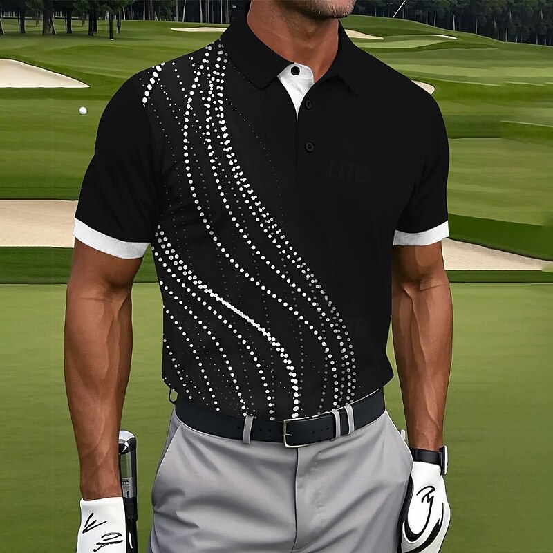 Men's Dot Line Polo Sports Polo Shirts Short Sleeve Polo Shirts Collared Shirts Sportswear Casual Athleisure Buttons Summer Black