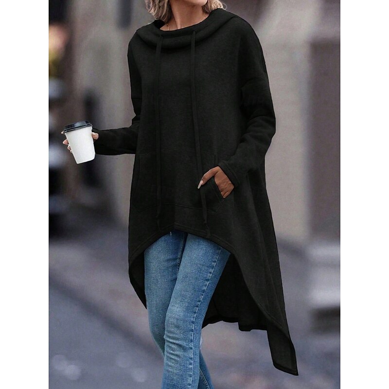 Women's Pullover Hoodie Sweatshirt Plain Casual Long Sleeve Hooded Long Tops Street Dailywear Black Gray Fall Winter