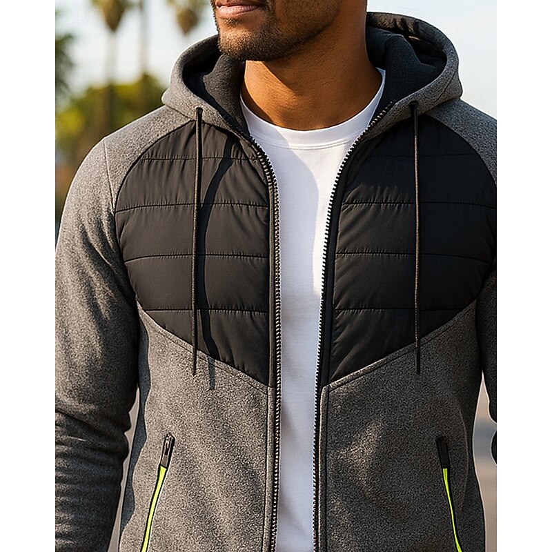 Men's Running Jacket Outdoor Jacket Hooded Jacket Drawstring Pocket Long Sleeve Top Athleisure Patchwork Waterproof Windproof Lightweight Breathable Gym Workout Hiking Running Sportswear Activewear3