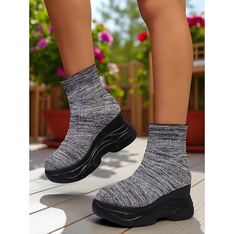 Women's Flyknit High-Top Platform Sock Boots – Breathable Lightweight Sporty Style, Casual and Outdoor Shoes for Walking, Daily Wear and Travel2