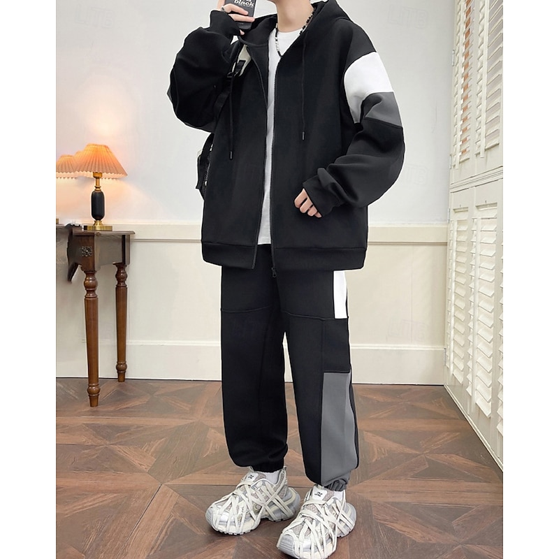 Men's Tracksuit Sweatpants Zip Up Sweatshirt Drawstring Zipper Pocket Color Block Clothing Suit Spring Red Green Fishing Hiking Outdoor Sun Protection Windproof Lightweight Long Sleeve Sport4