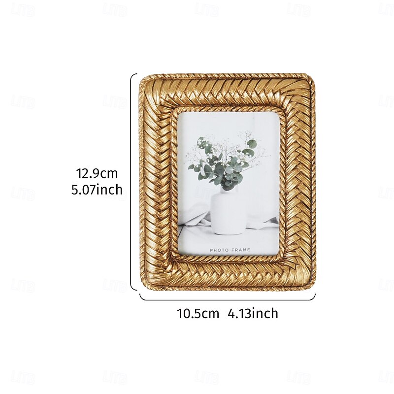 Modern Resin Photo Frame with Gold Woven Pattern Border, Decorative Tabletop Picture Frame for Bedroom, Office, Living Room, Available in Multiple Styles for Home and Desk Decor2
