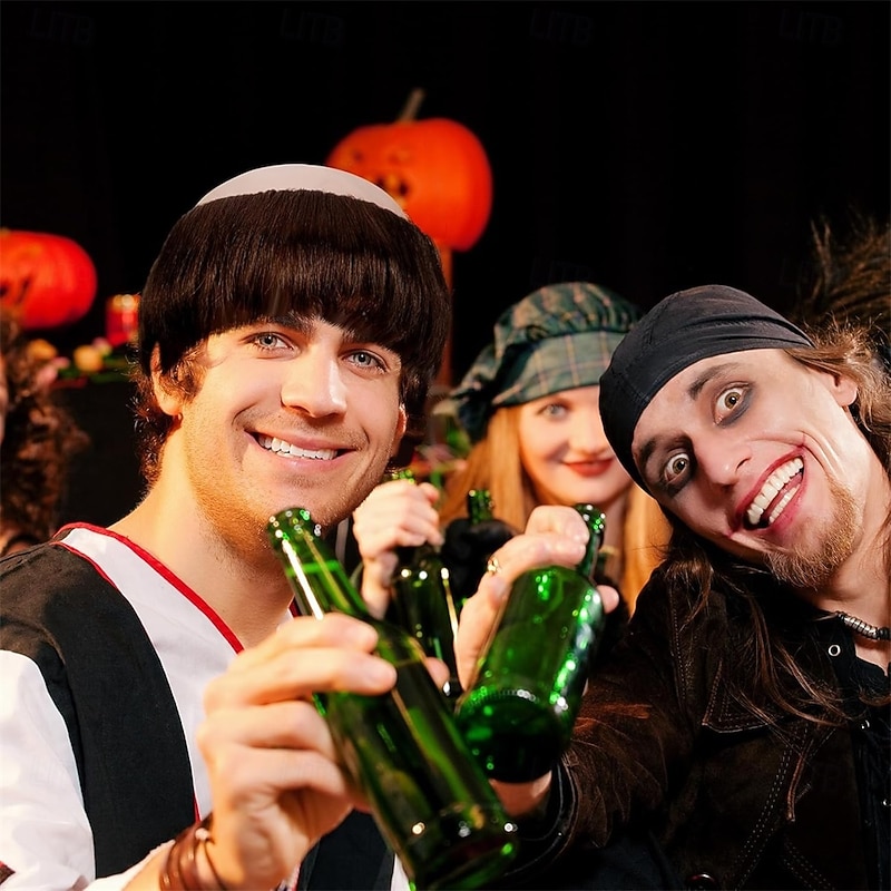 Halloween Wig for Men Bald Wig Brown for Adult Cosplay Costume Short Character Holiday Party Outfit Accessories4