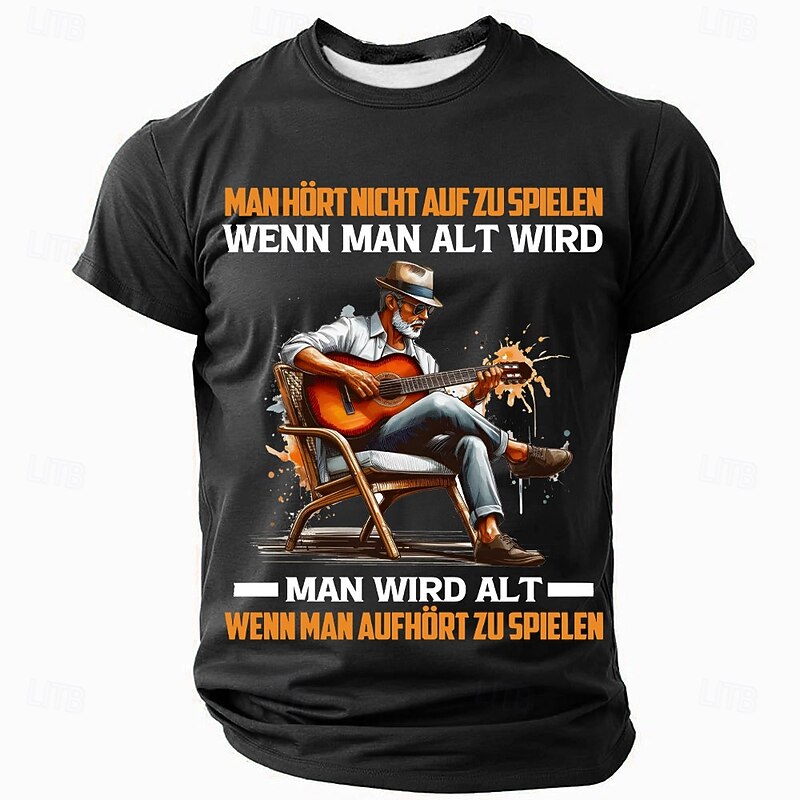 Men's Hobbies & Lifestyle Graphic T-Shirt: 'Never Stop Playing' Guitar Quote Tee4