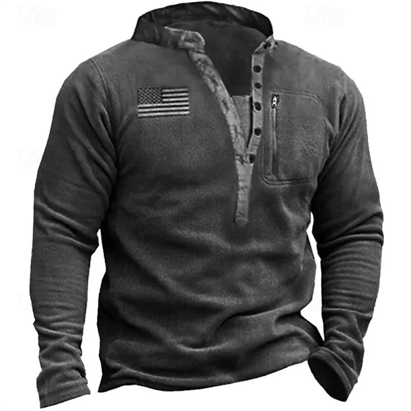 Men's Fleece Hoodie Tactical Hoodie Black Army Green Khaki Gray Henley Plain Front Pocket Sports & Outdoor Casual Daily Streetwear Cool Sportswear Fall & Winter Clothing Apparel Hoodies Sweatshirts3