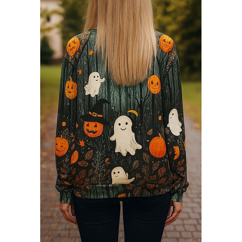 Halloween Women's Sweatshirts Ghost Graphic Pumpkin Casual Long Sleeve Crew Neck Regular Tops Street Dailywear Casual Print Black Spring Fall Winter2