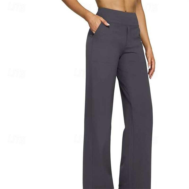 Women's Wide Leg Pants Trousers Palazzo Pants Fashion Streetwear Full Length High Waist Plain Pocket Elastic Waist Breathability Comfortable Micro-elastic Street Daily Wear Going out Dark Brown Black2