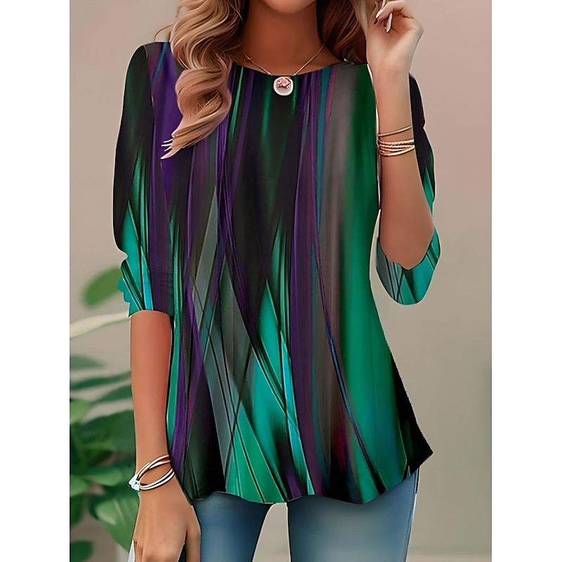 Women's T shirt Long Sleeve Crew Neck Long Sleeve Tunic Floral Graphic Gradient Elegant Vintage Stylish Regular Tops Daily Print White Yellow Red Blue Dark Green Fall Prefall3