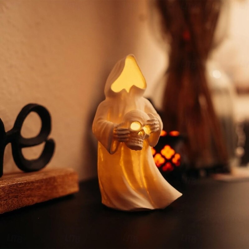 Halloween Ghost & Skull with LED Tea Lights Novelty Halloween 3D Printed Ghost Decoration Flameless Night Light Candles Battery Operated Spooky Tabletop Decor for Table, Indoor, Home4