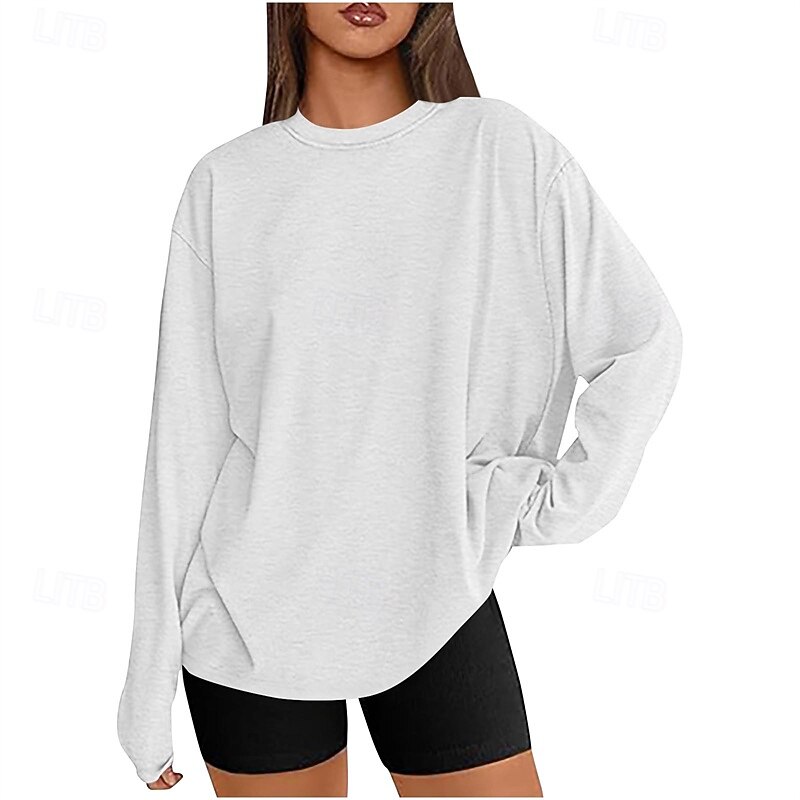 Women's Texture Blouse T Shirt Plain Fashion Modern Long Sleeve Crew Neck Regular Tops Daily Black White Gray Summer4