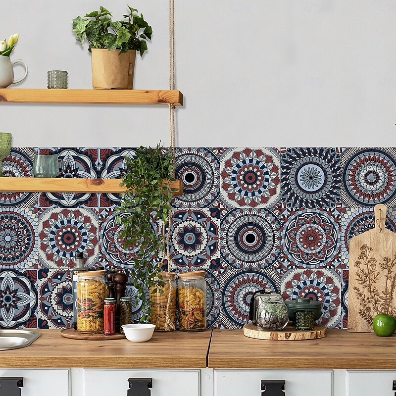 24pcs Tile Stickers, Thickened Crystal Film Moroccan Style Waterproof & Oil-Proof Removable PVC Wall Decals for Kitchen Bathroom Vintage Home Decor4