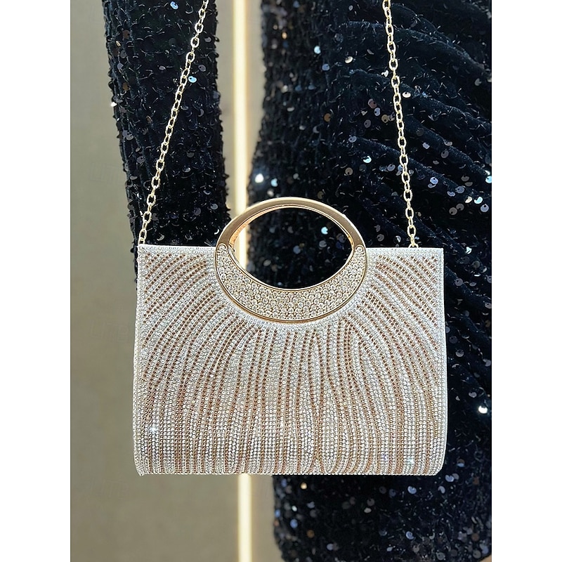 Women's Rhinestone Evening Clutch Bag with Round Handle – Sparkly Gold Crystal Purse for Cocktail Parties, Weddings & Formal Events4