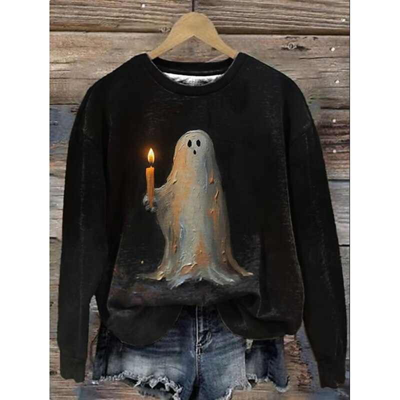 Halloween Women's Pullover Sweatshirt Black Cat Graphic Skull Fashion Casual Long Sleeve Crew Neck Round Neck Regular Tops Street Dailywear Casual Print Black Dark Gray Fall Winter3