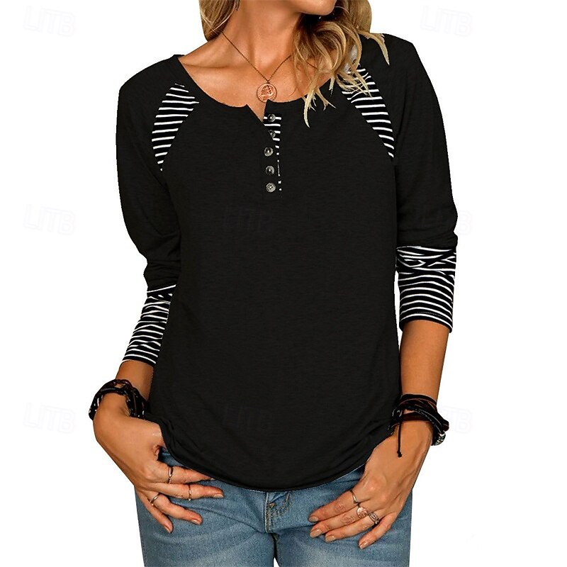 Women's Texture Blouse T Shirt Color Block Fashion Modern Long Sleeve Crew Neck Regular Tops Daily Patchwork Black Pink Gray Summer3