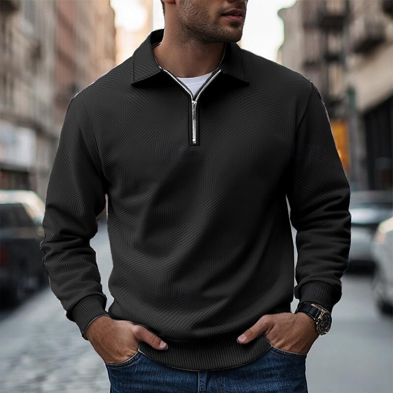 Men's Sweatshirt Quarter Zip Sweatshirt Black White Navy Blue Khaki Gray Lapel Plain Zip Up Front Pocket Textured Sports & Outdoor Casual Daily Streetwear Cool Designer Fall Clothing Apparel Hoodies4
