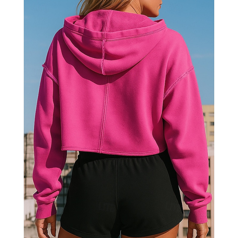 Women's Hoodie Sweatshirt Running Top Short Long Sleeve Top Athleisure V Neck Solid Colored Sun Protection Windproof Gym Outdoor Running Sportswear Activewear Black Pink Dark Gray2