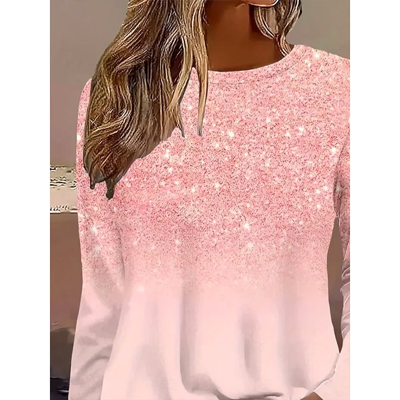 Women's T shirt Long Sleeve Crew Neck Long Sleeve Tunic Ombre Graphic Vintage Stylish Round Neck Regular Tops Daily Print Pink Fall Prefall2