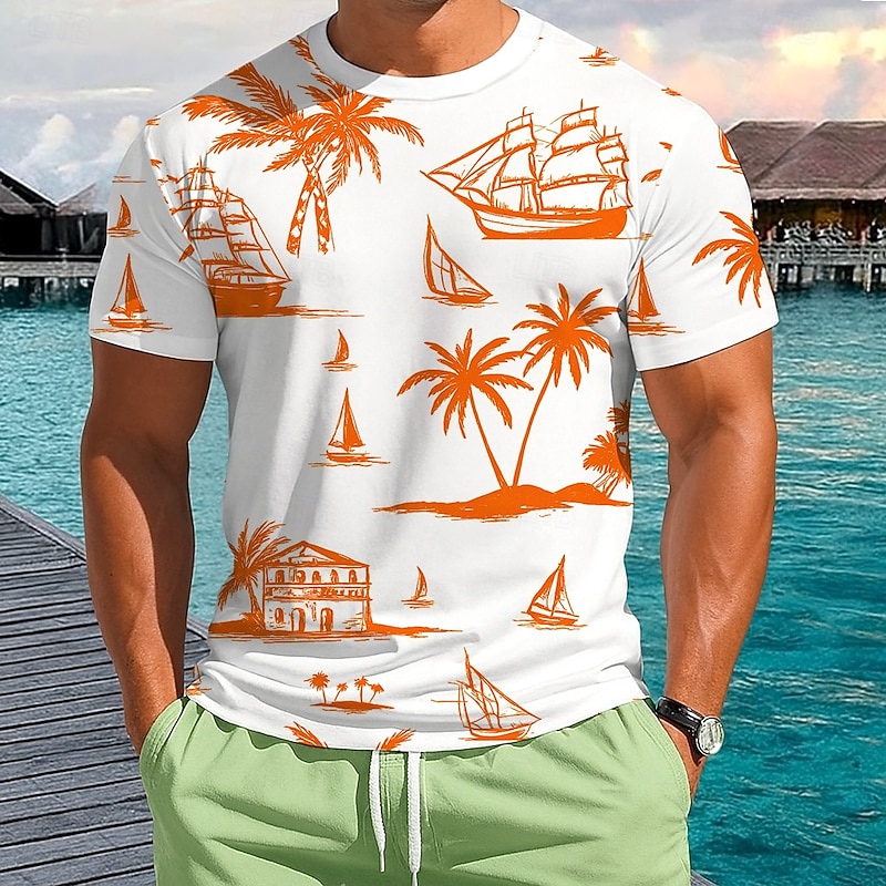 Men's Tropical T Shirt Short Sleeve T shirt 3D Print Crew Neck Shirt Vacation Tropical Fashion Street Casual Daily Yellow Blue Green Summer Spring Clothing Apparel S M L XL XXL XXXL