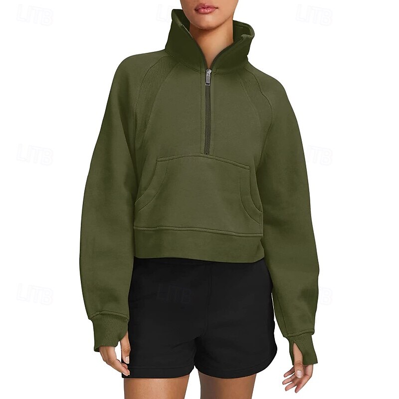 Women's Pullover Sweatshirt Sweatshirts Plain Streetwear Casual Long Sleeve Turtleneck Regular Tops Street Holiday Half Zipper Quarter Zipper Zipper Pocket Black Army Green Beige Fall Winter4