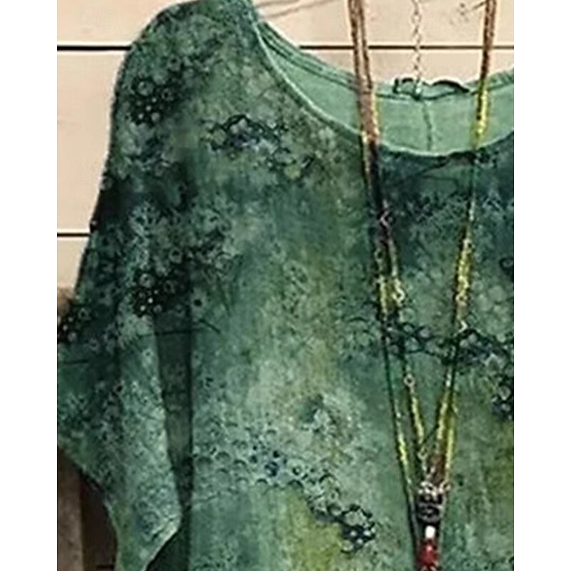 Women's T Shirt Tee Top Floral Fashion Modern Short Sleeve Crew Neck Regular Tops Daily Going out Beach Wear Print Green Summer2