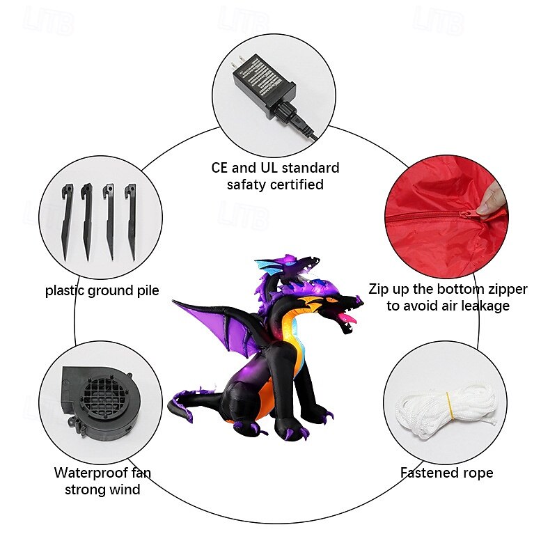 9FT Halloween Inflatable Dominating Dragon with Pumpkin Outdoor Decoration, Blow Up Yard Decoration with LED Lights Spooky for Halloween Fun Holiday Party Yard Garden Lawn Decor4