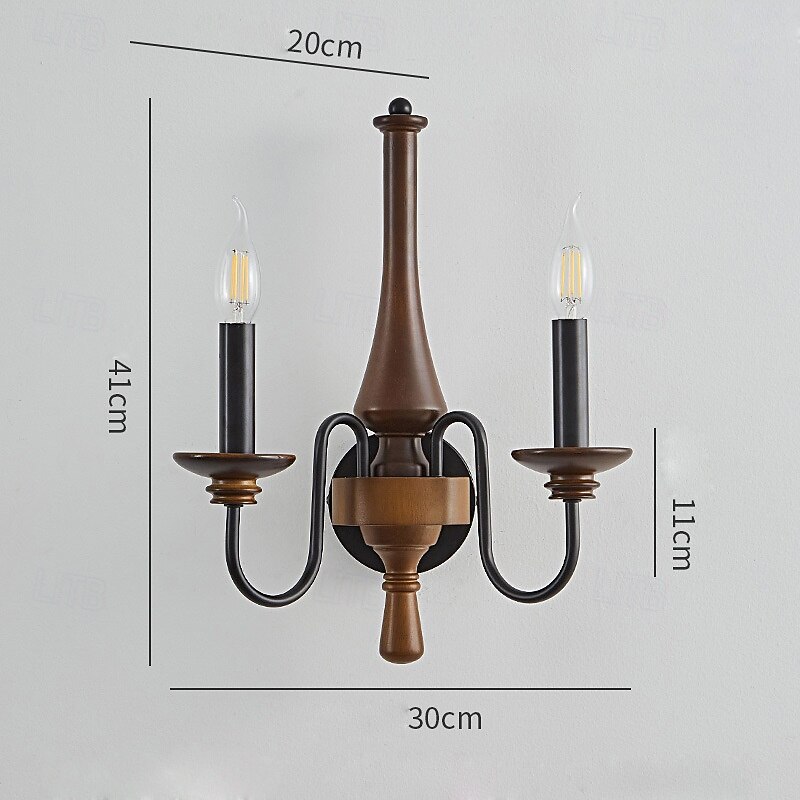 Retro Candle E14 Wall Sconce Decorat Rustic Home Wall Mounted Lamp Candle Wall Lights Wood+Metal Wall Lamp Bedroom Living Room Lighting4