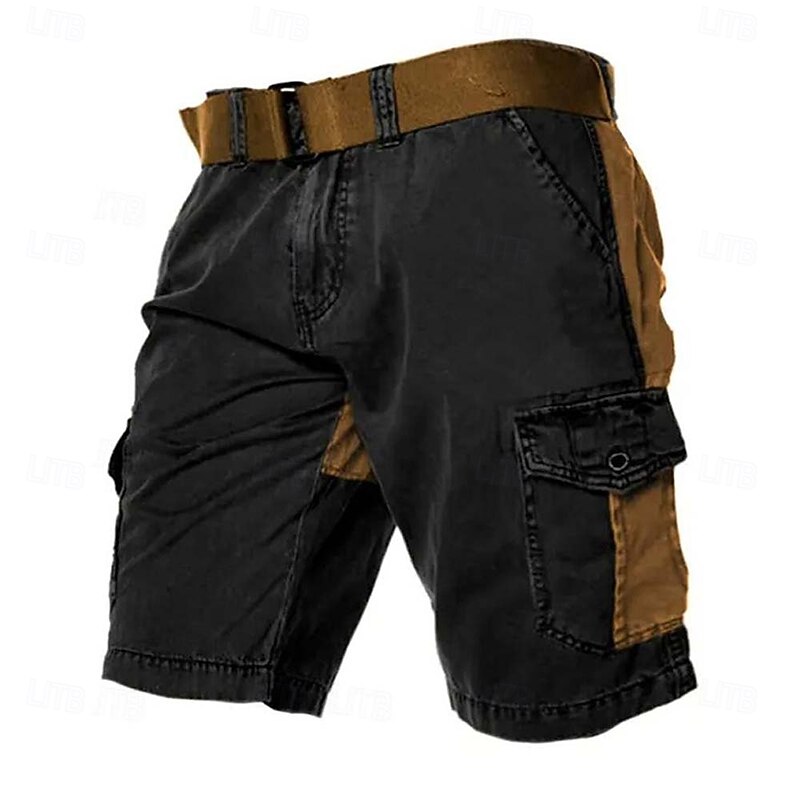 Men's Cargo Shorts Shorts Patchwork Multi Pocket Color Block Wearable Short Casual Daily Holiday Fashion Classic Black Green2