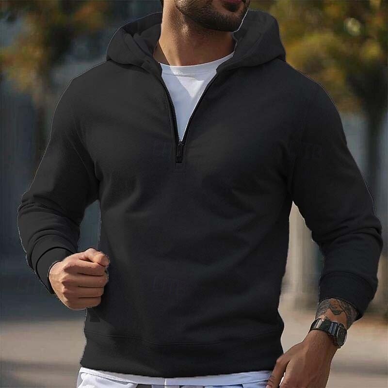 Men's Hoodie Quarter Zip Hoodie Fleece Hoodie Black Gray Hooded Plain Zip Up Quarter Zip Sports & Outdoor Casual Daily Streetwear Cool Sportswear Fall & Winter Clothing Apparel Hoodies Sweatshirts2