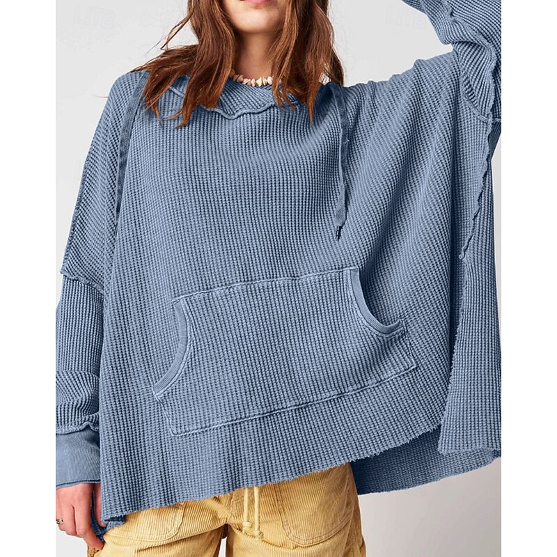 Women's Pullover Hoodie Sweatshirt Plain Modern Casual Long Sleeve Hooded Regular Tops Holiday Going out Pocket Black Blue Purple Brown Beige Fall