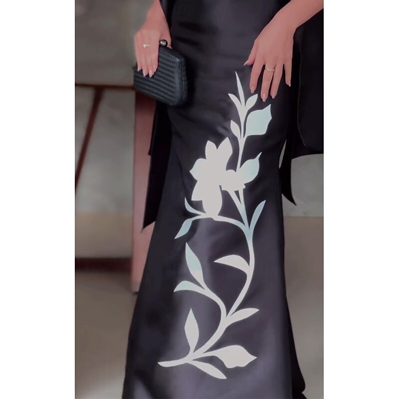 Black and White A-Line Evening Gown Laser Cut Flowers Dress Formal Wedding Floor Length Sleeveless Sweetheart Satin with Shawl2