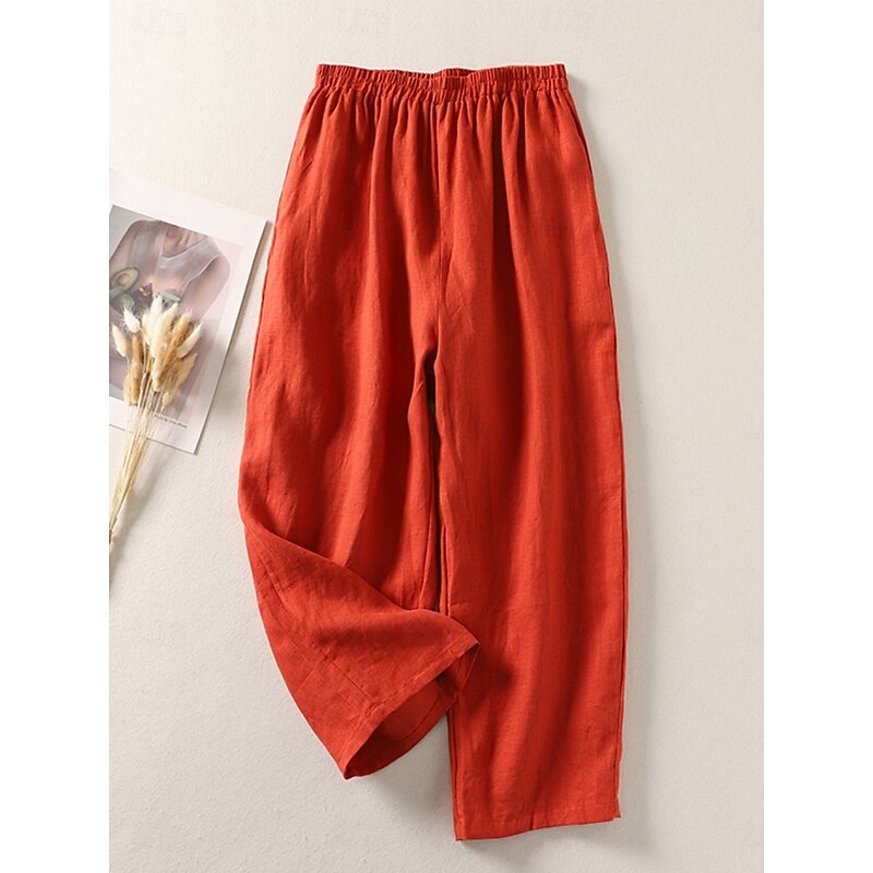 Women's Cotton Linen Pants Chinos Ethnic Style Basic Casual Full Length High Waist Plain Pocket Drawstring Comfort Outdoor Stretchy Vacation Street Daily Black White Fuchsia Orange Summer Spring3