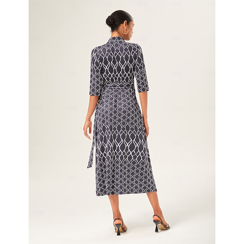 Geometric Print Stretch Wrap Dress3