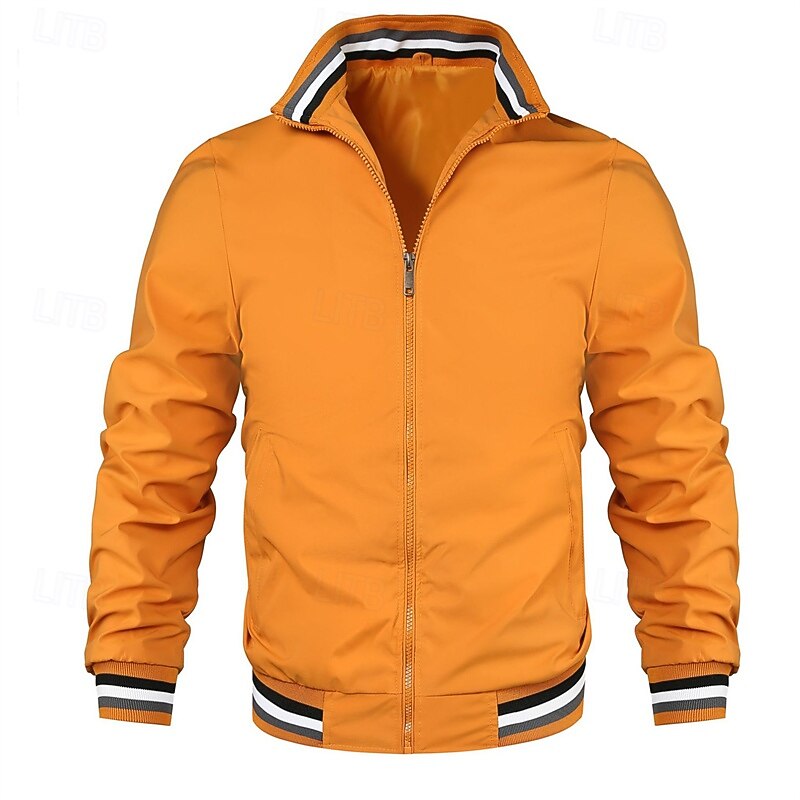 Men's Lightweight Jacket Casual Jacket Vacation Daily Pocket Spring Fall Color Block Fashion Classic Stand Collar Regular Black White Navy Blue Orange Army Green Jacket