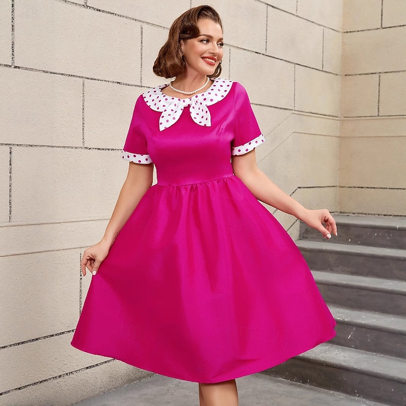Retro Vintage 1950s Rockabilly Midi A Line Dress Flare Dress Plus Size Polka dots A-Line Fancy Dress Women's Vacation Homecoming Party & Evening Adults Dress Spring & Summer