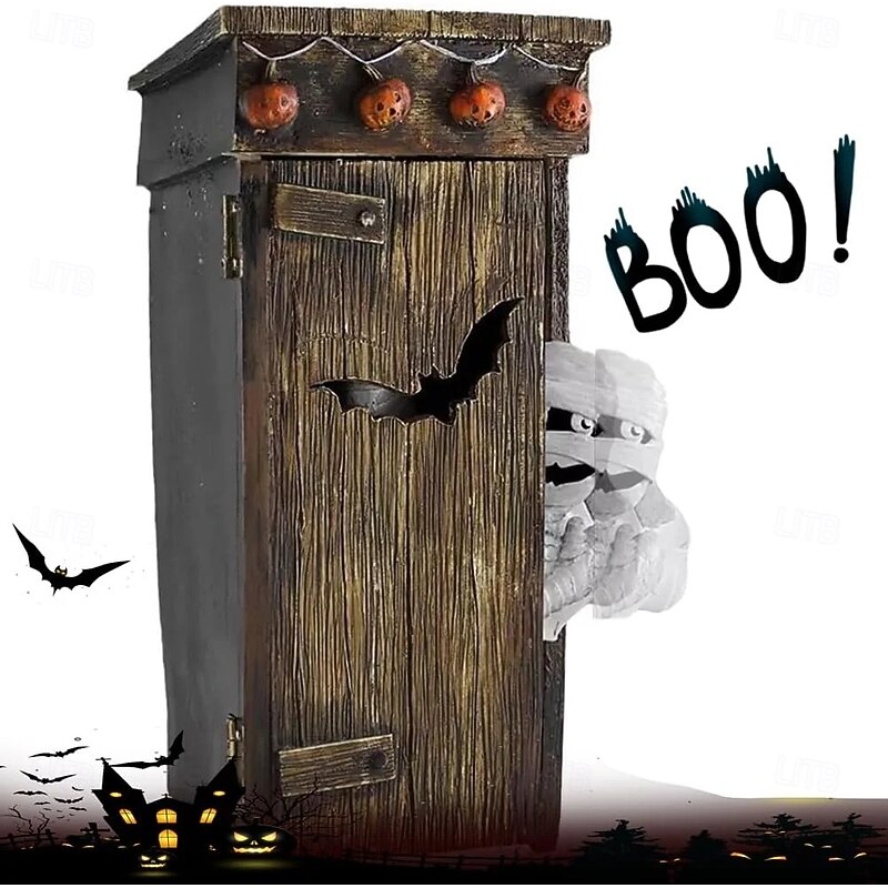 Outhouse Mummy Animated Decor, Outhouse Mummy Toilet Halloween Ornaments, Funny Farting Mummy Outhouse Indoor Halloween Decorations2