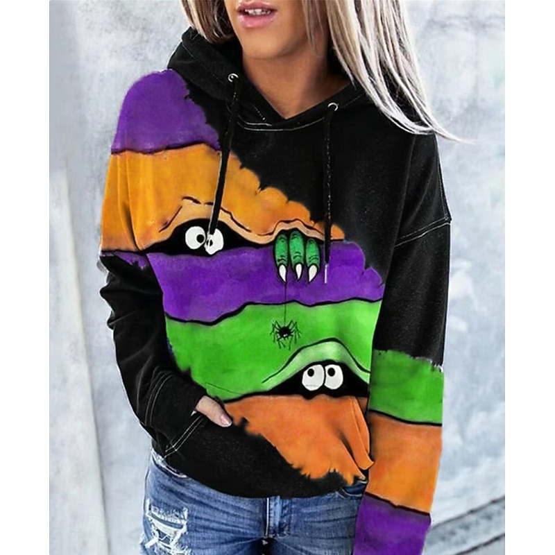 Halloween Women's Pullover Hoodie Sweatshirt Witch Graphic Casual Long Sleeve Hooded Regular Tops Party Evening Wear Street Dailywear Black Dark Green Purple Orange Green Spring Fall Winter2