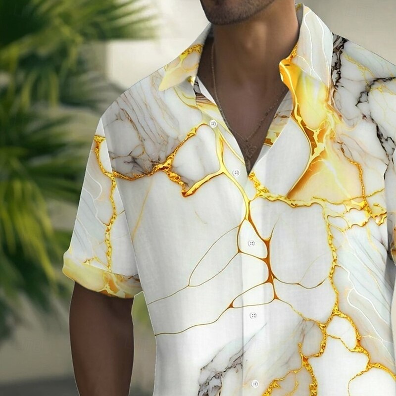 Men's Geometric Marble Abstract Art Shirt Summer Shirt Button Up Shirt Short Sleeve Fashion Casual Outdoor Vacation Dailywear Summer Spring Turndown 3D Print Collared Shirts Front One Pocket White2