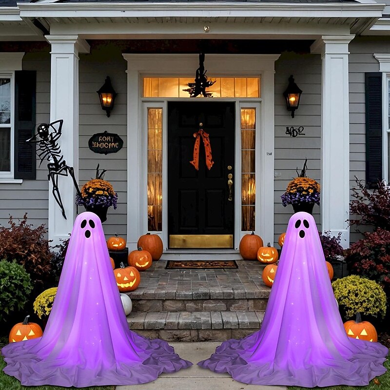 1 Pc standing ghost telescopic pole 85-165CM Halloween indoor and outdoor courtyard lawn path terrace party terrifying and eerie atmosphere decorative light3