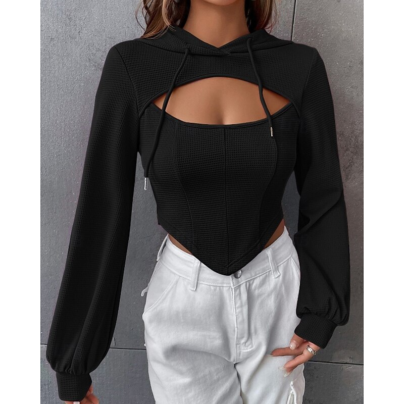 Women's Pullover Hoodie Sweatshirt Hoodies Plain Fashion Streetwear Long Sleeve Hooded Regular Tops Street Going out Black Fall3