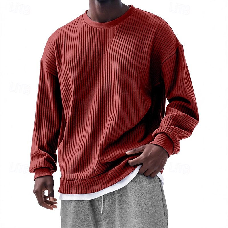 Men's Sweatshirt Apricot Pink Red Navy Blue Green Crew Neck Plain Jacquard Ribbed Textured Knit-texture Sports & Outdoor Daily Holiday Polyester Streetwear Basic Casual Spring Fall Clothing Apparel2