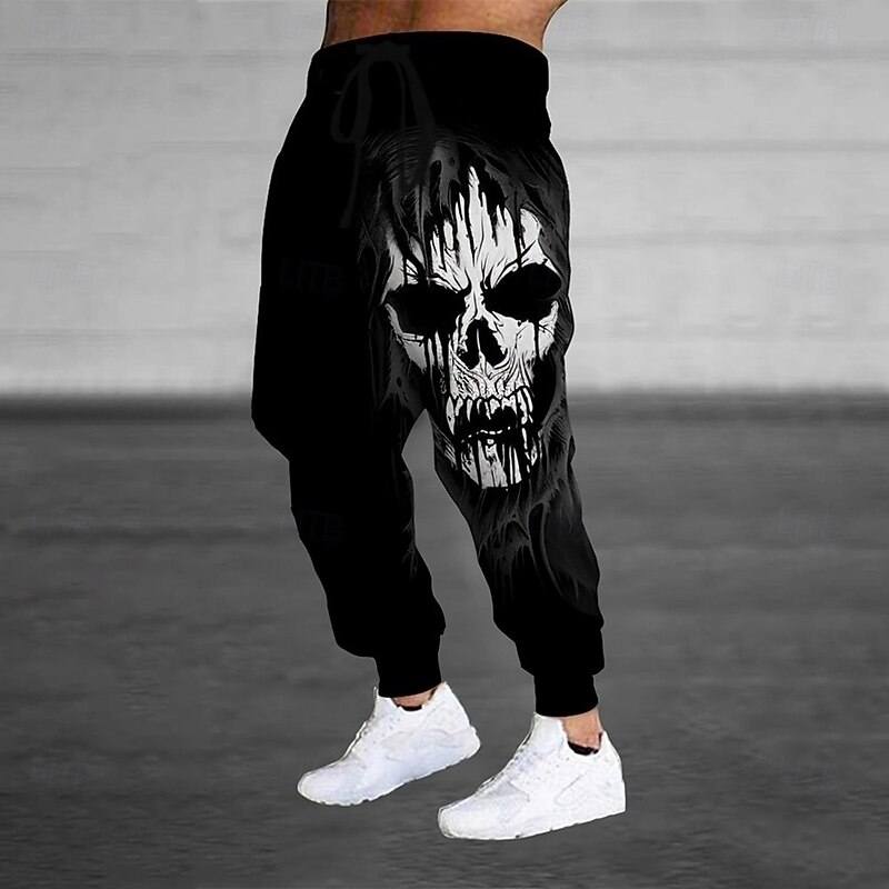 Men's Death Halloween Costumes Skulls Sweatpants Joggers Trousers Mid Waist Drawstring Elastic Waist Dark Gothic Style Jogging Streetwear Workout Athletic Sweatpants with Pockets Spring Fall 3D Print2