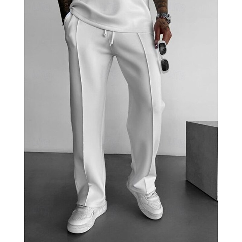 Men's Athletic Pants Sweatpants Trousers Straight Leg Sweatpants Pleated Pants Pocket Elastic Waist Drawstring Plain Comfort Sports Outdoor Daily Fashion Casual Black White Micro-elastic