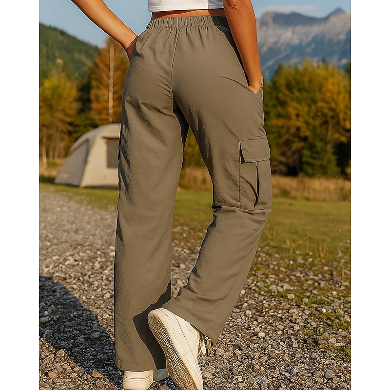 Women's Cargo Pants Hiking Pants Trousers Hiking Rain Pants Outdoor Regular Fit Waterproof Windproof Bottoms Drawstring Pocket Elastic Waist Black Pink Camping / Hiking Running XS S M L XL2