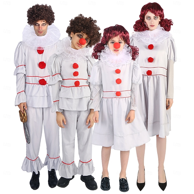 Clown Pennywise Halloween Dress Halloween Group Couples Costumes It Horror Scary Costume Kid's Adults' Men's Women's Boys' Halloween Carnival Performance Party Easy Halloween Costumes Dress Up