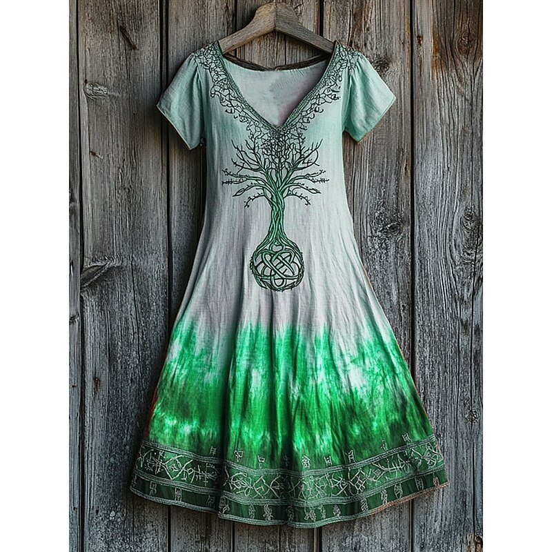 Music Festival Women's Midi Dress Casual Dress T Shirt Dress Tee Dress Sundress A Line Dress Vacation Casual Boho Beach Regular Fit Graphic Leaf Tie Dye Short Sleeve V Neck Pink Blue Orange Green4