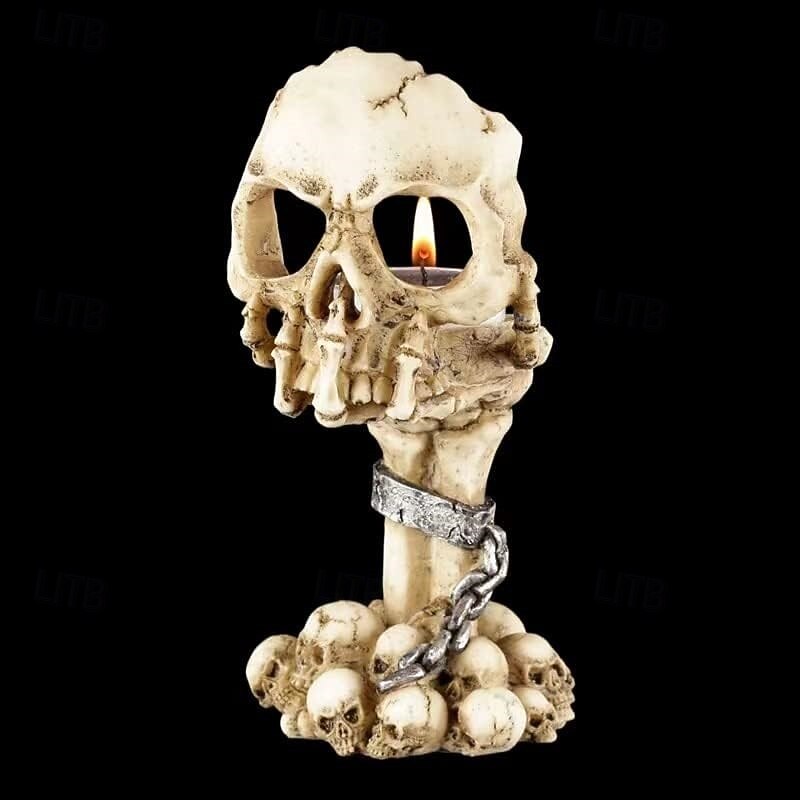 Spooky Tealight Candle Holder - Halloween Decorations Horror Skeleton Skull Candle Holders - Resin Candlestick Gothic Style Home Decor for Bedroom Living Room3