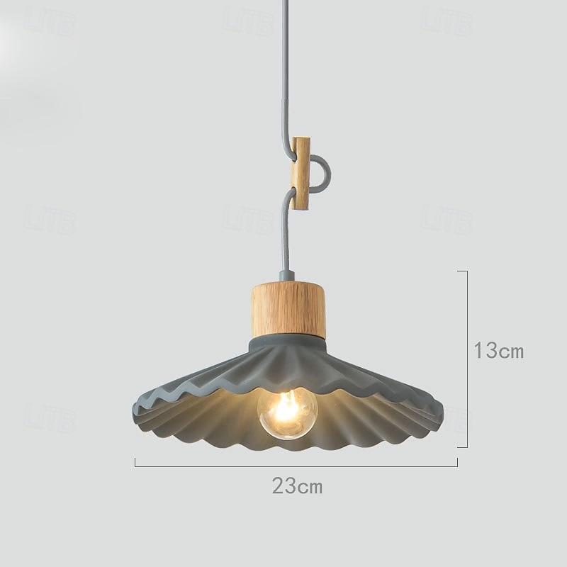 Artistic Nordic Pendant Light, Stone Cement Wood Material, 13cm Height, Warm White/White Light, E26 E27, Adjustable Chain4